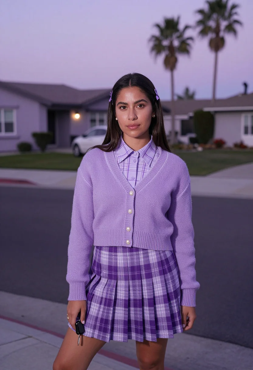 AI olivia rodrigo sour lavender drivers license sample — portrait of a woman, a Spanish woman in her late twenties wi