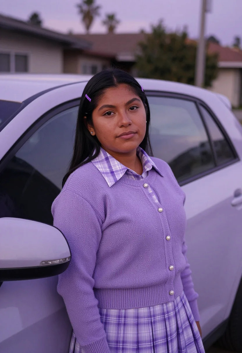 AI olivia rodrigo sour lavender drivers license sample — portrait of a woman, a Mexican-American woman in her early t