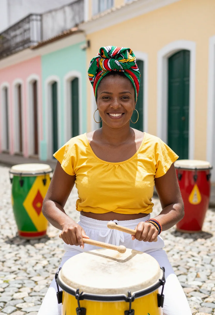 AI olodum pelourinho sample — portrait of a woman, chest-up portrait of an Afro-Brazilian