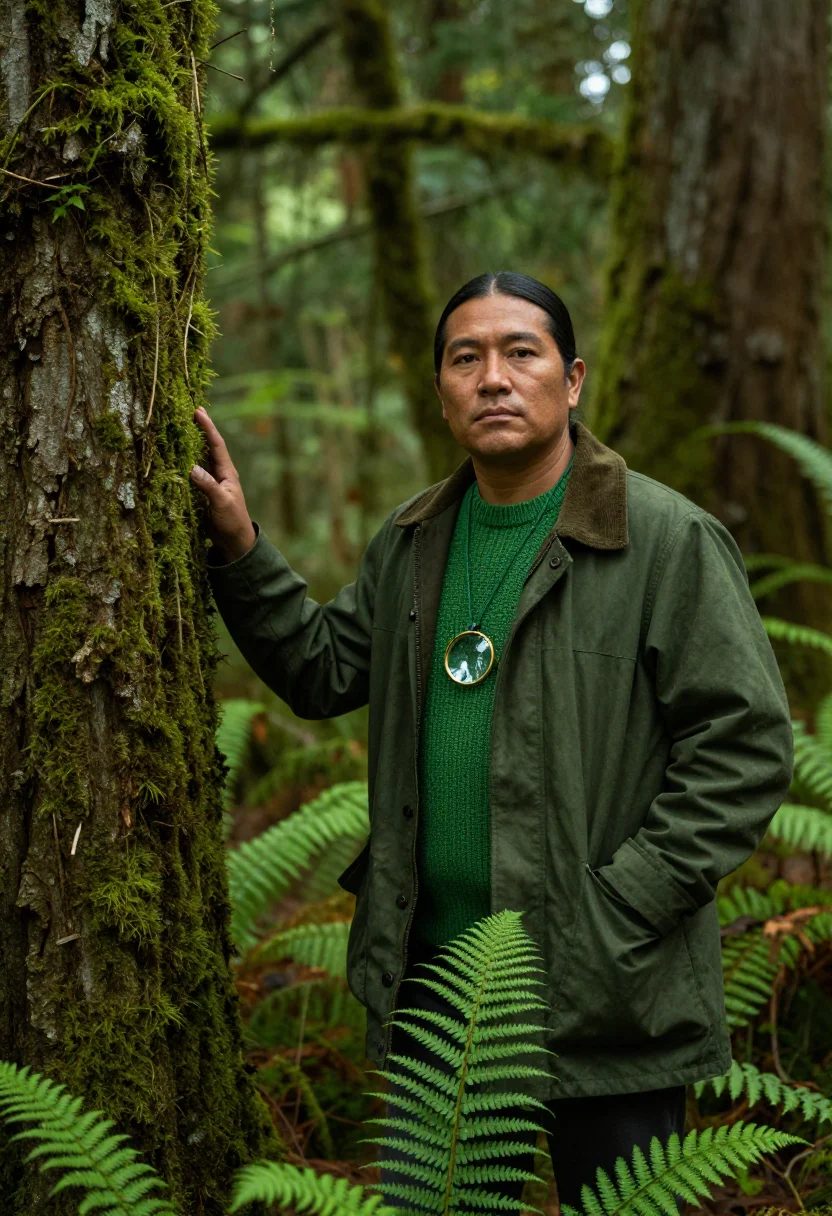AI olympic forester moss sample — portrait of a man, in his mid-forties, Native American of th