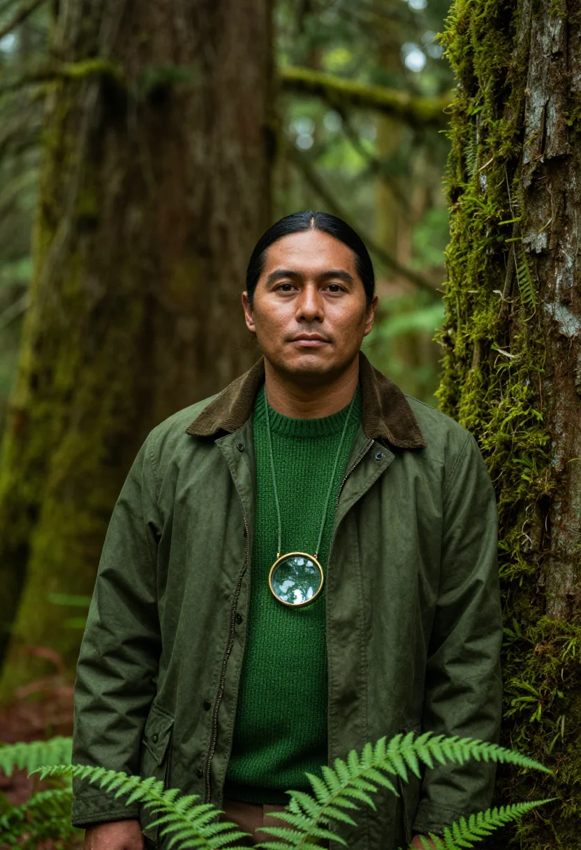 AI olympic forester moss sample — portrait of a man, in his mid-forties, Native American of th
