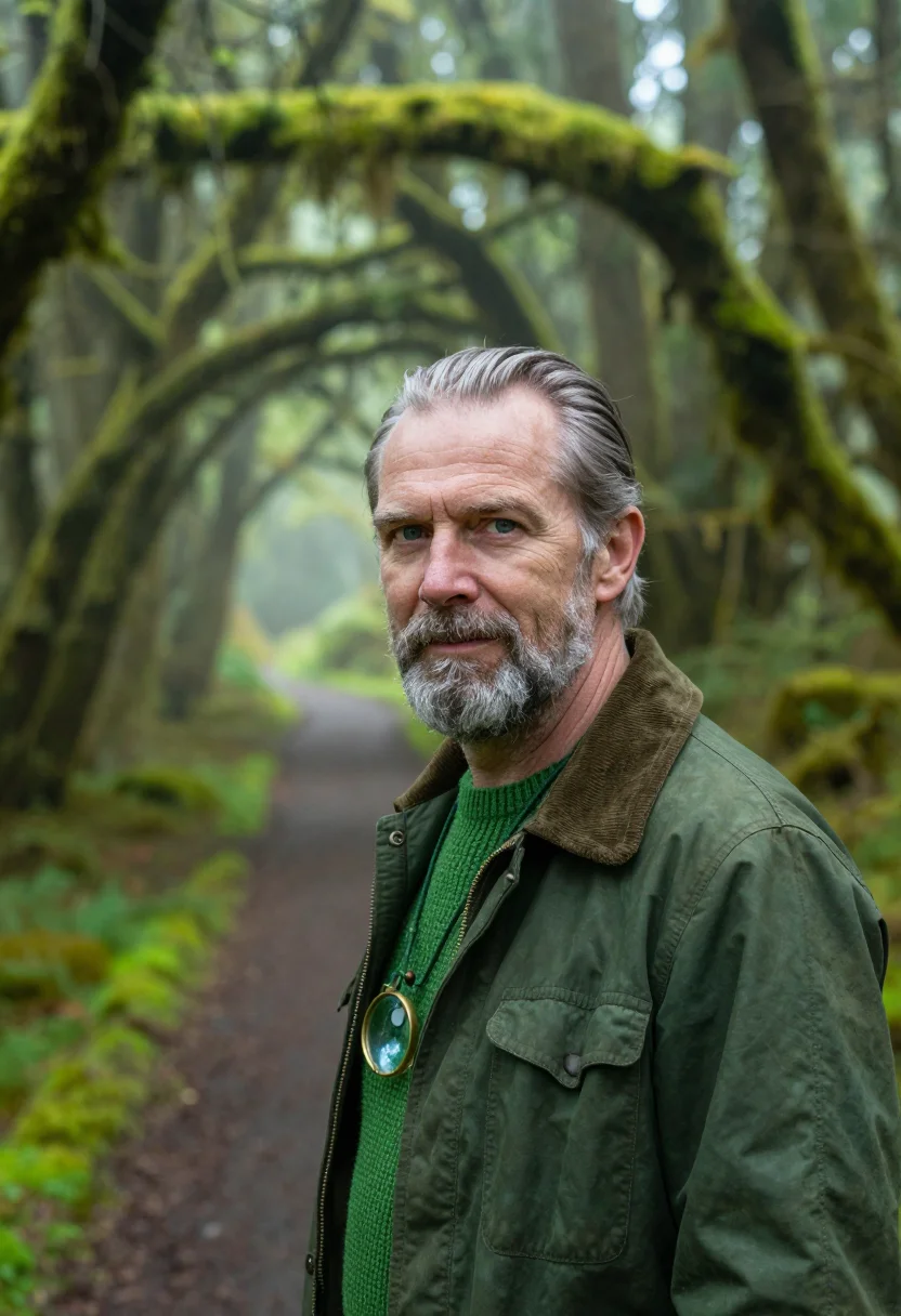 AI olympic forester moss sample — portrait of a man, in his late fifties, Scandinavian-America