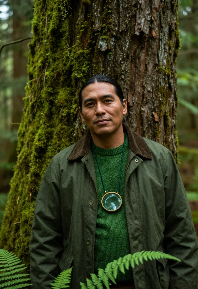 AI olympic forester moss sample — portrait of a man, in his mid-forties, Native American of th
