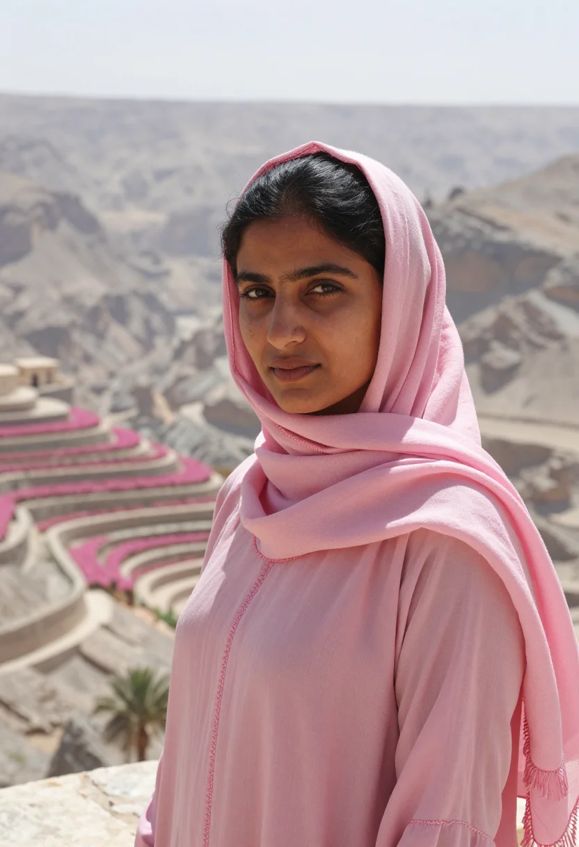 AI oman jabal akhdar rose harvest april pink sample — portrait of a woman, in her early thirties, of South Indian