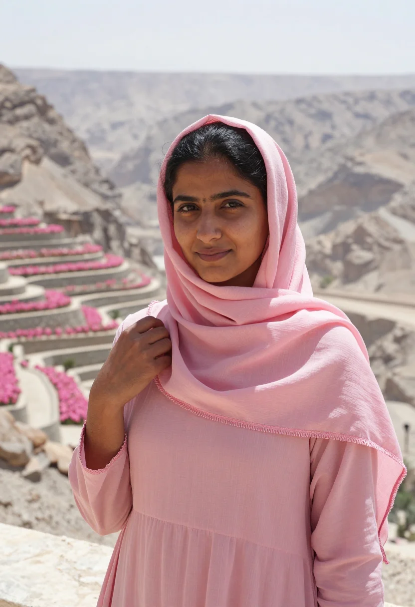 AI oman jabal akhdar rose harvest april pink sample — portrait of a woman, in her early thirties, of South Indian