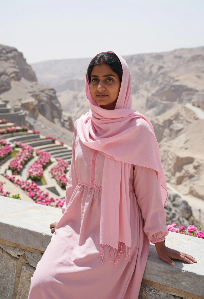 AI oman jabal akhdar rose harvest april pink sample — portrait of a woman, in her early thirties, of South Indian