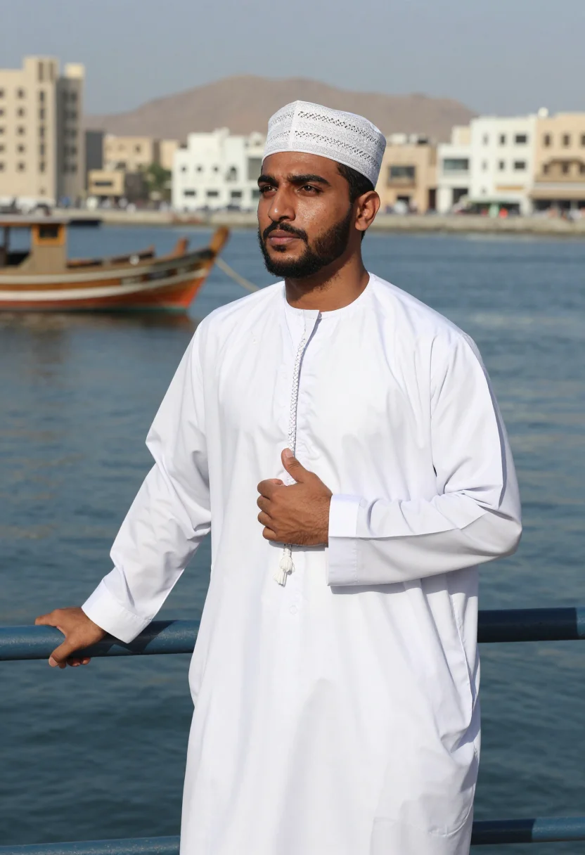 AI omani dishdasha kumma sample — portrait of a man, half-length portrait of an Omani man in h