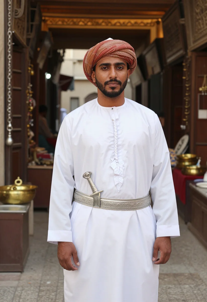 AI omani dishdasha kumma sample — portrait of a man, half-length portrait of an Omani man in h
