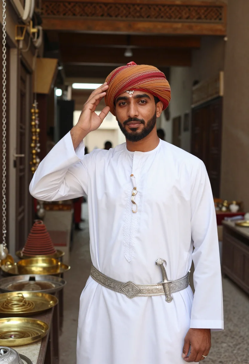 AI omani dishdasha kumma sample — portrait of a man, chest-up portrait of an Omani man in his