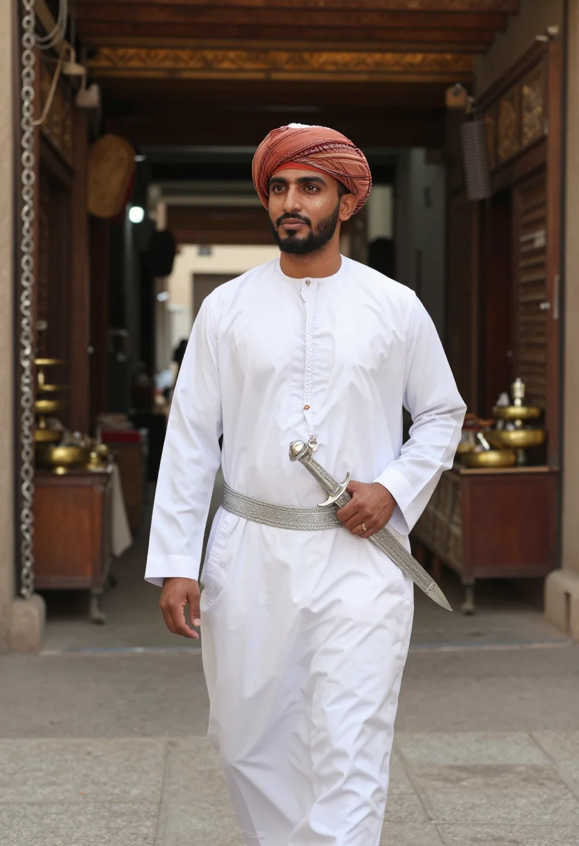 AI omani dishdasha kumma sample — portrait of a man, three-quarter-length portrait of an Omani