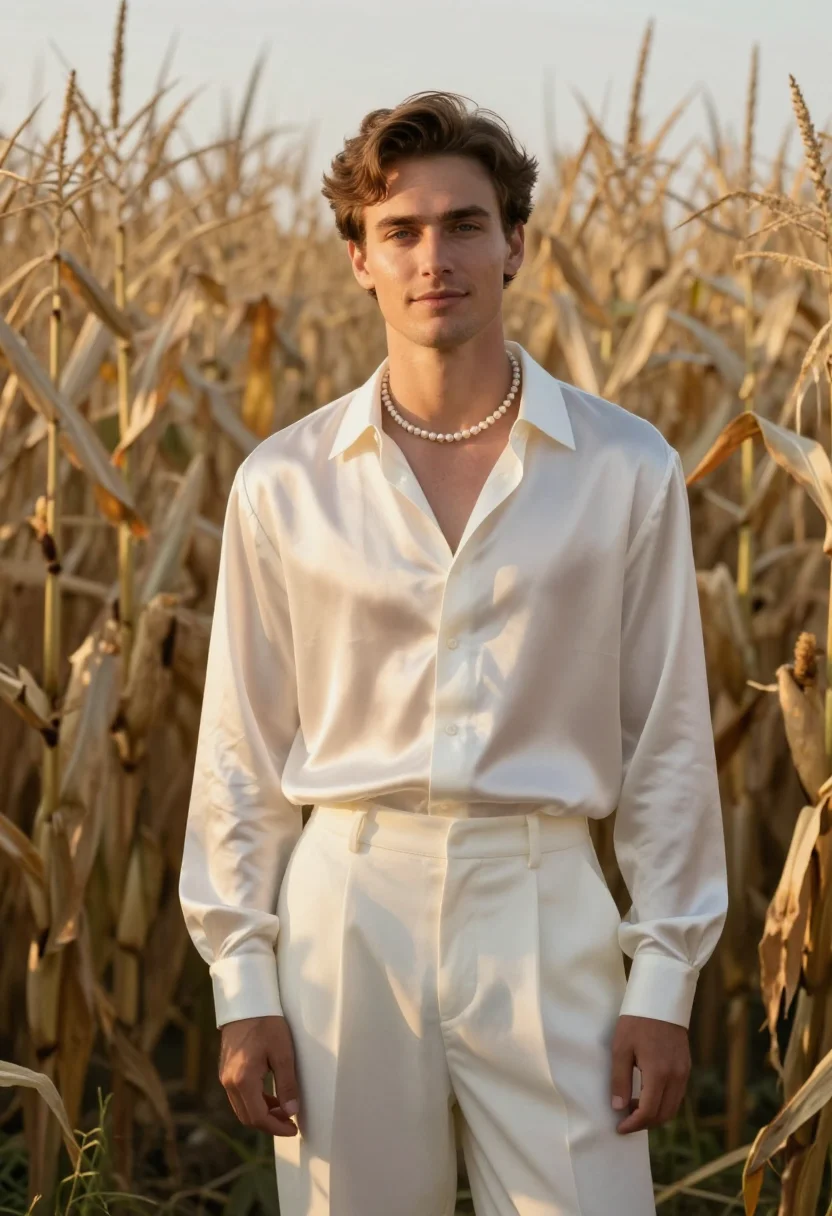 AI omar apollo indiana ivory silk sample — portrait of a man, an American man in his late twenties with