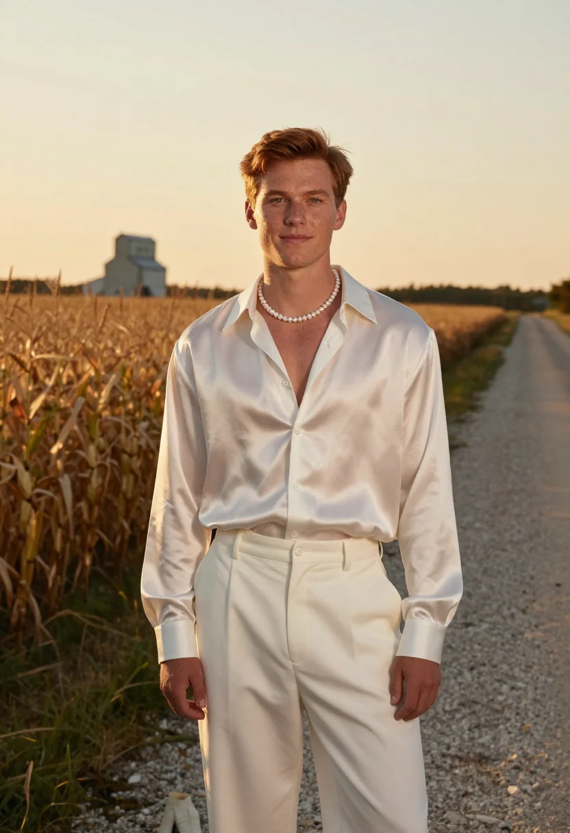 AI omar apollo indiana ivory silk sample — portrait of a man, an American man of Irish descent in his e