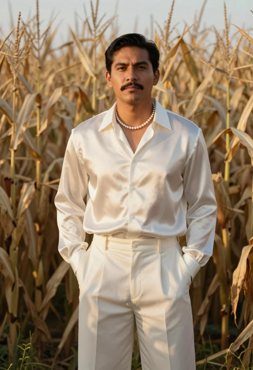 AI omar apollo indiana ivory silk sample — portrait of a man, a Mexican-American man in his early thirt