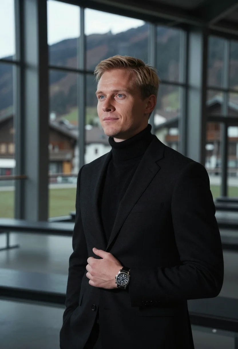 AI omega biel speedmaster moonwatch black steel men sample — portrait of a man, a Swedish man in his mid-thirties with fa