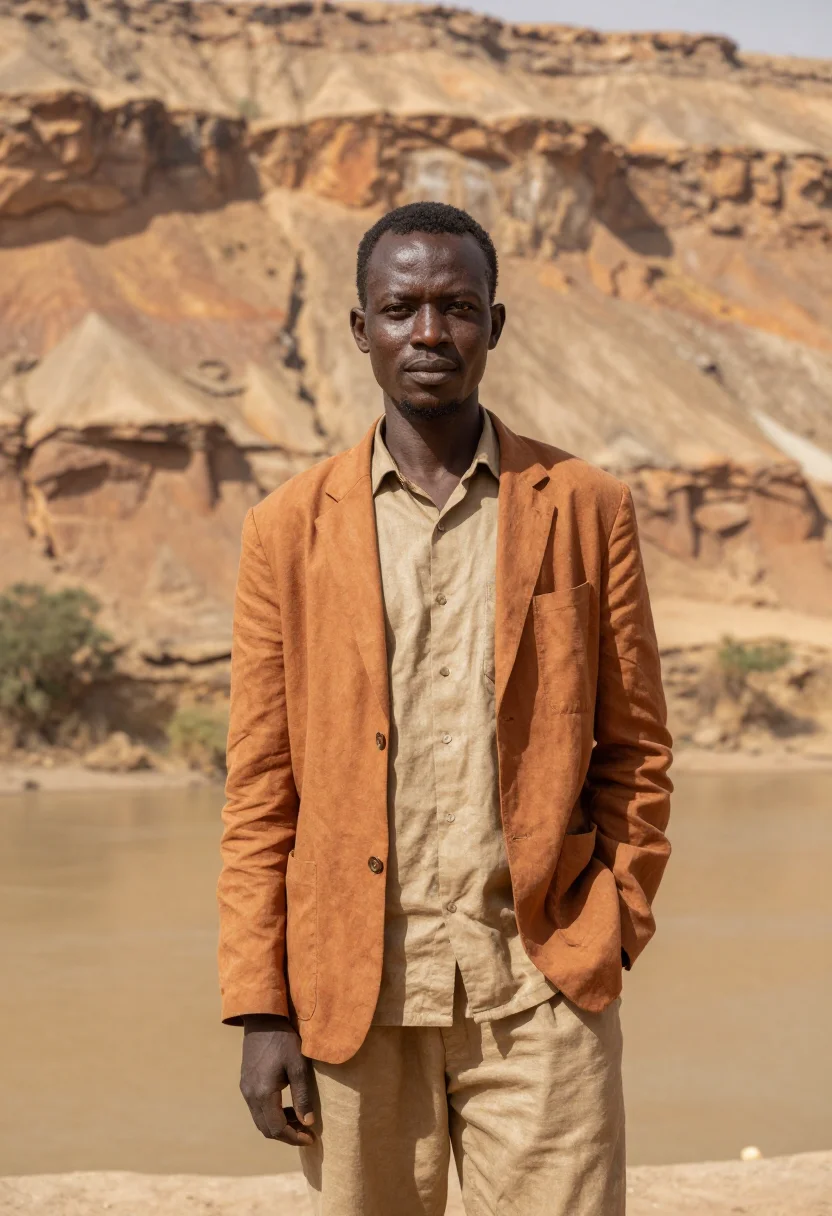 AI omo valley anthropologist river ochre acacia sample — portrait of a man, an Ethiopian anthropologist in his mid-th