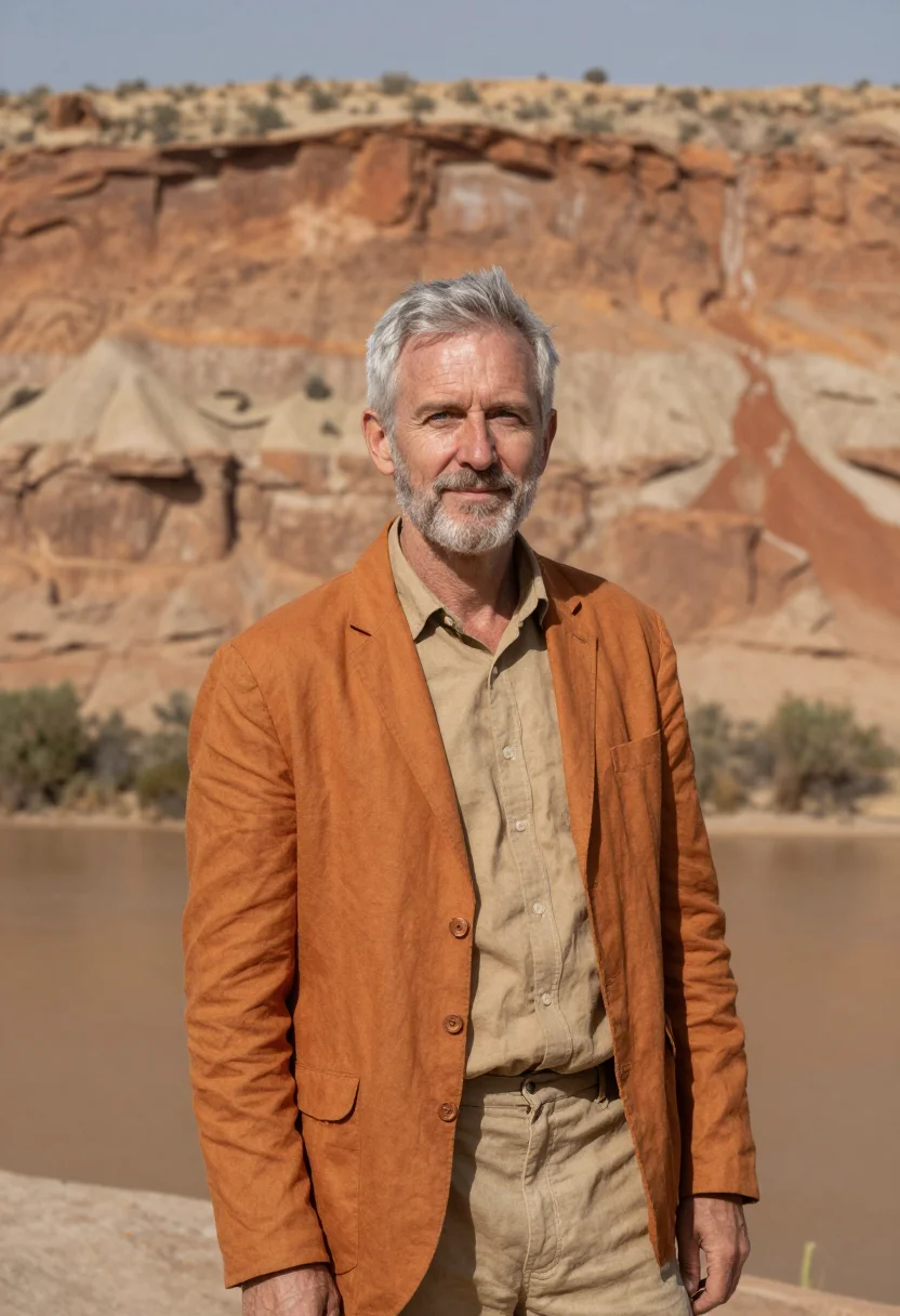 AI omo valley anthropologist river ochre acacia sample — portrait of a man, an English anthropologist in his late fif