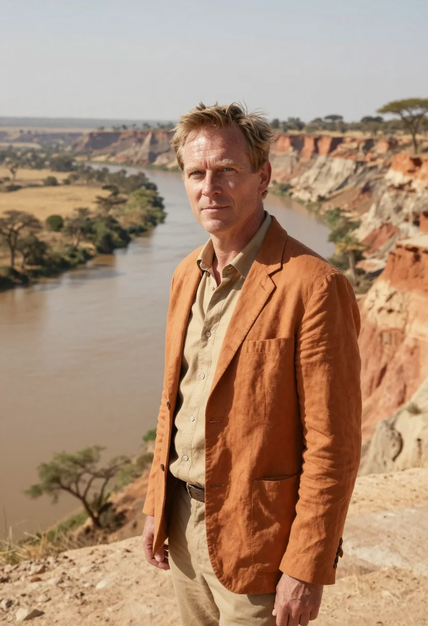 AI omo valley anthropologist river ochre acacia sample — portrait of a man, a German anthropologist in his mid-fortie