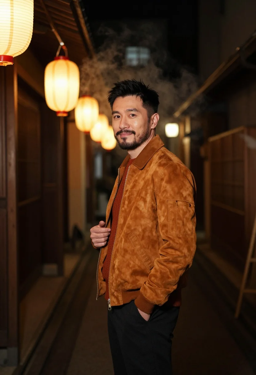 AI omoide yokocho yakitori amber sample — portrait of a man, framed half-length from the head to the h