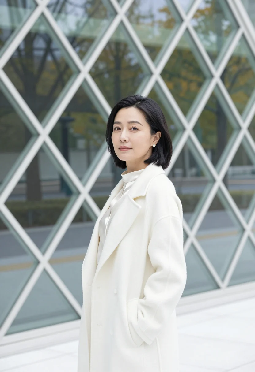 AI omotesando architect glass white sample — portrait of a woman, an architect in her mid-forties of Chin