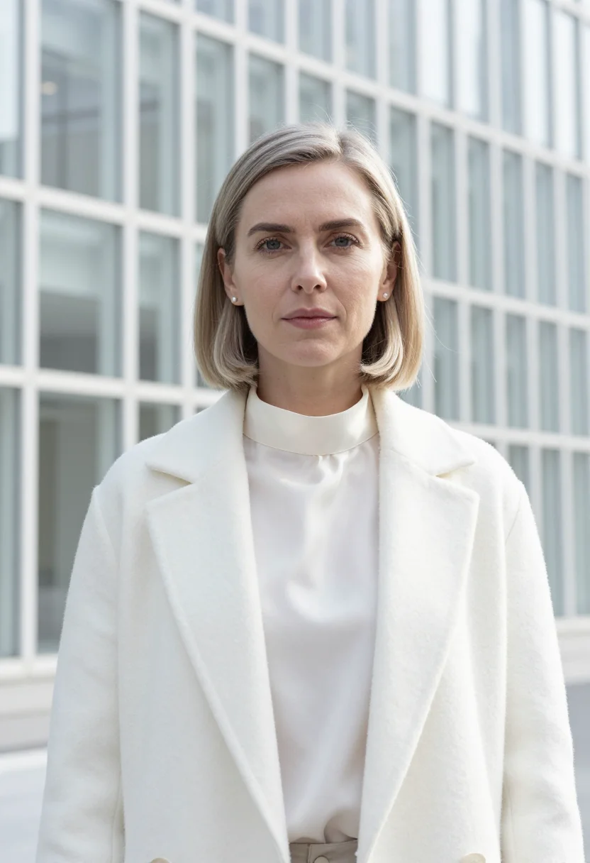AI omotesando architect glass white sample — portrait of a woman, an architect in her mid-thirties of Dan