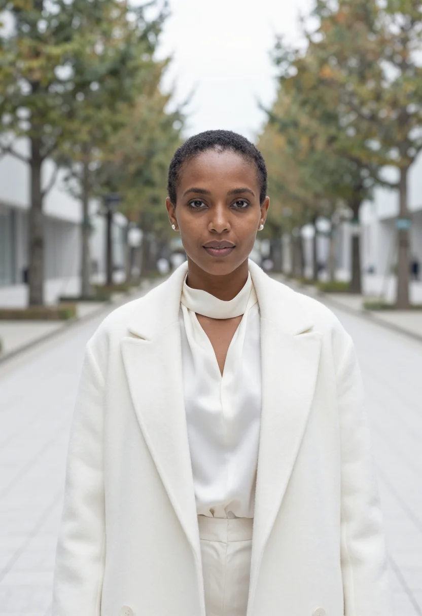 AI omotesando architect glass white sample — portrait of a woman, an architect in her mid-thirties of Eth