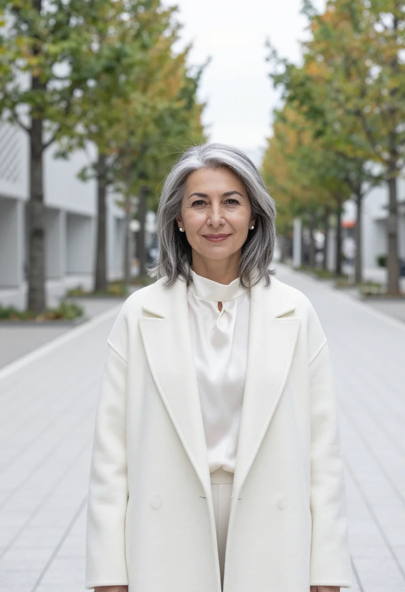 AI omotesando architect glass white sample — portrait of a woman, an architect in her early fifties of It