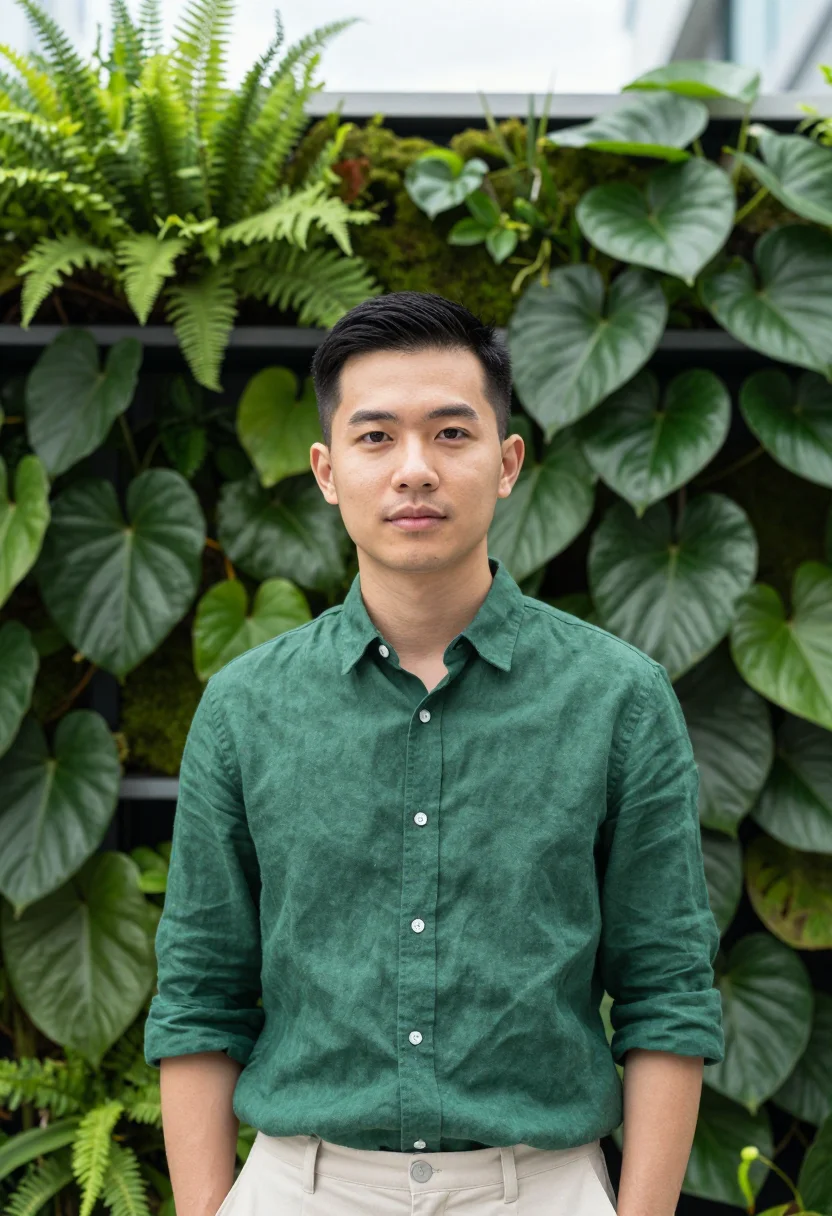 AI one north data tropical green sample — portrait of a data engineer, head-and-shoulders portrait of