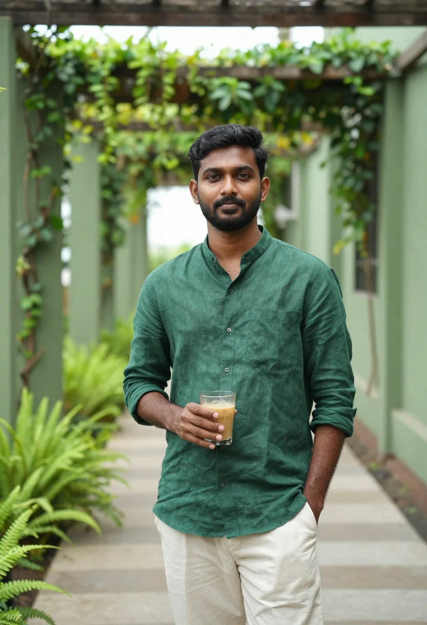AI one north data tropical green sample — portrait of a data engineer, half-length portrait of a Tamil