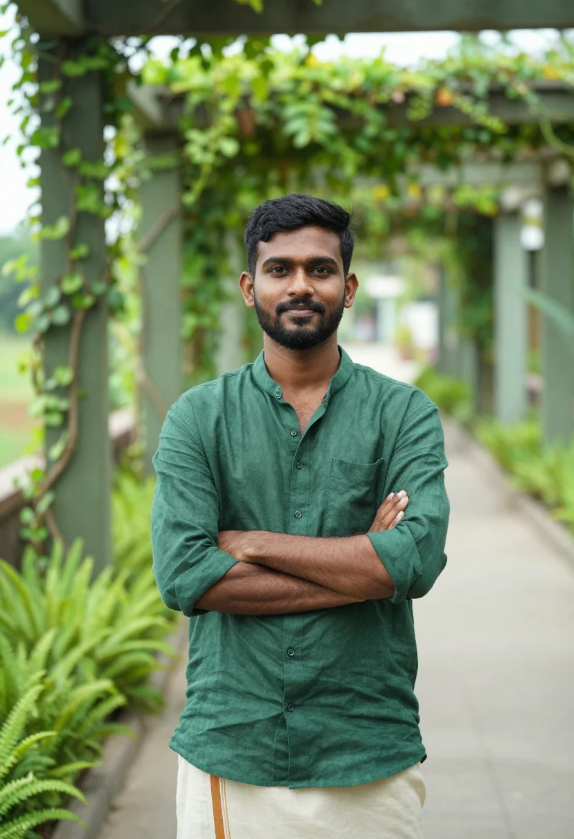 AI one north data tropical green sample — portrait of a data engineer, chest-up portrait of a Tamil In