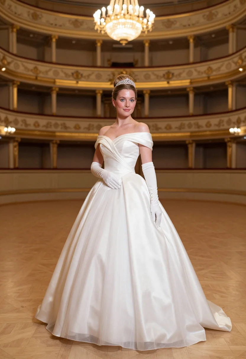 AI opernball debutante white sample — portrait of a woman, framed full-length from the crown to th