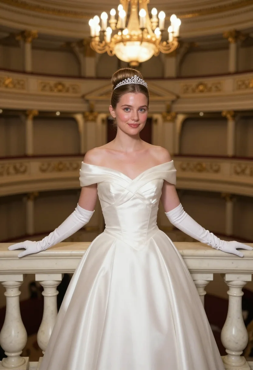 AI opernball debutante white sample — portrait of a woman, framed half-length from the waist up wi