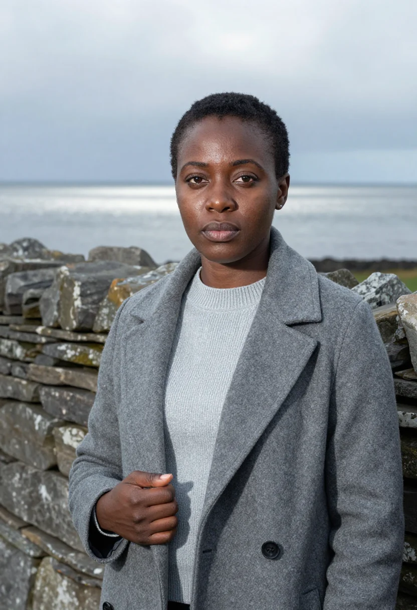 AI orkney tidal energy engineer sea grey sample — portrait of a woman, a tidal energy engineer in her thirties