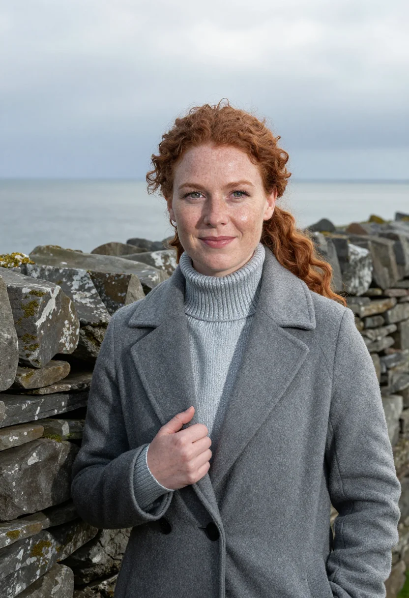 AI orkney tidal energy engineer sea grey sample — portrait of a woman, a tidal energy engineer in her late twe