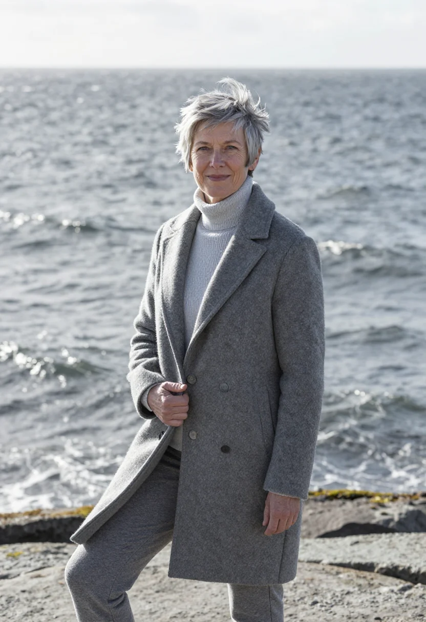 AI orkney tidal energy engineer sea grey sample — portrait of a woman, a tidal energy engineer in her fifties