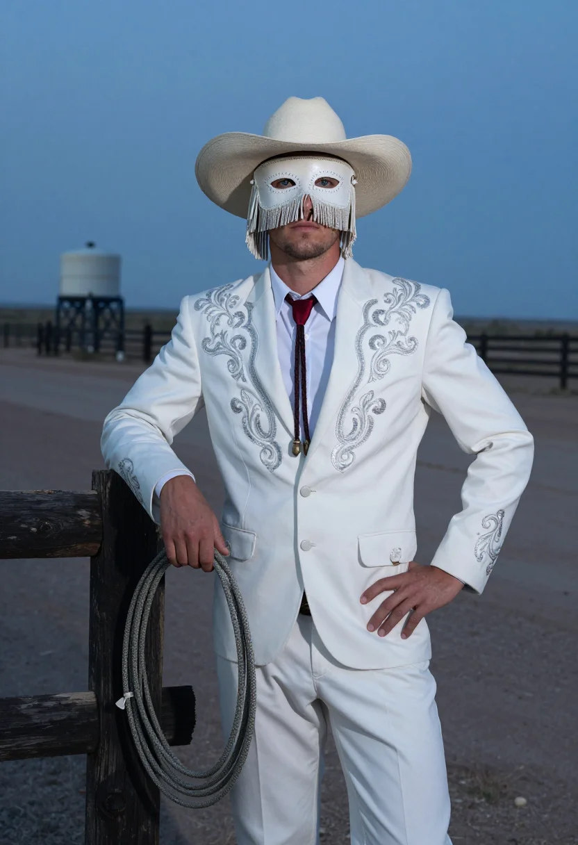 AI orville peck fringe sample — portrait of a man, three-quarter-length portrait of a man in
