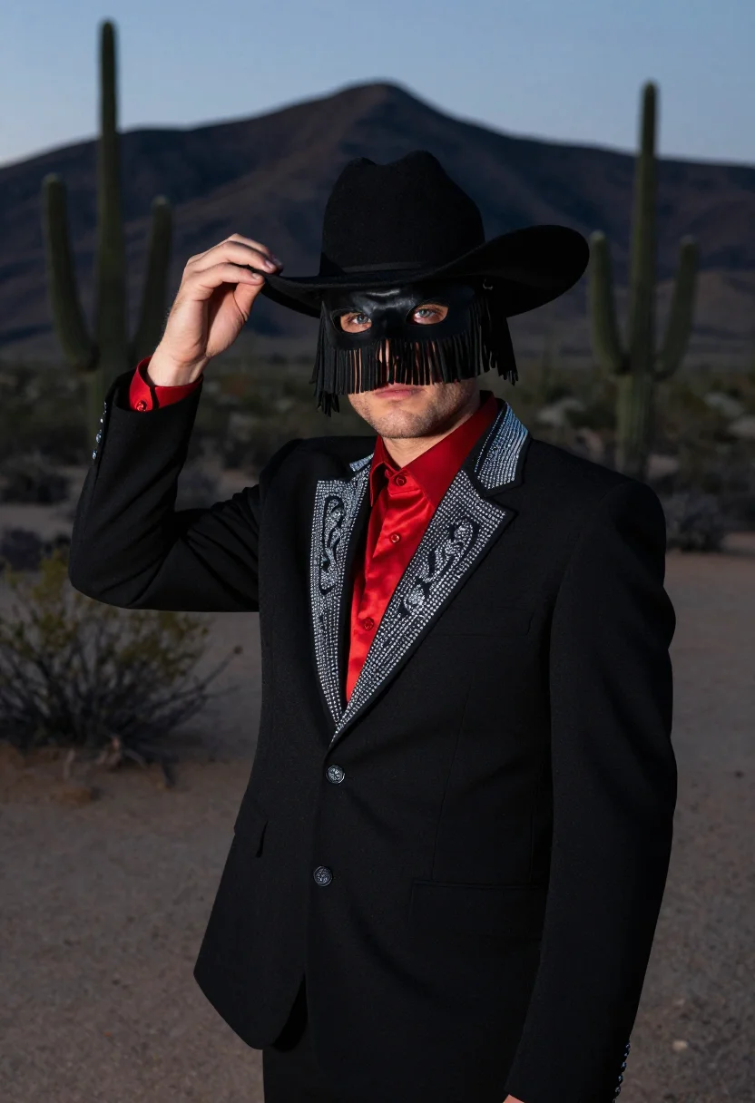 AI orville peck fringe sample — portrait of a man, close half-length portrait of a man in hi