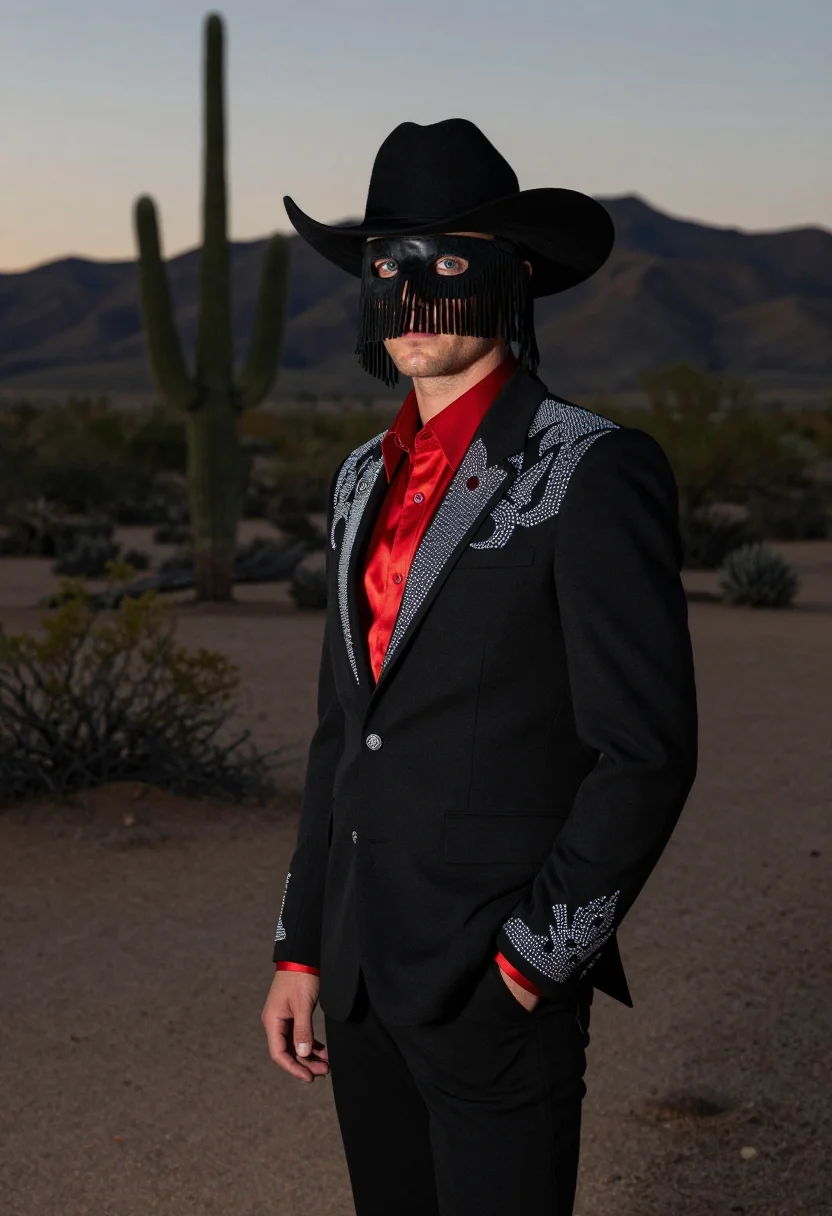 AI orville peck fringe sample — portrait of a man, three-quarter-length portrait of a man in