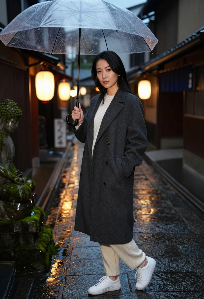 AI osaka dotonbori sample — three-quarter-length portrait of a Japanese woman with pale