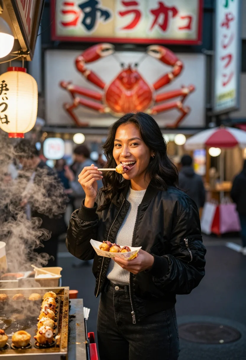 AI osaka dotonbori sample — three-quarter-length portrait of a Southeast-Asian woman wit