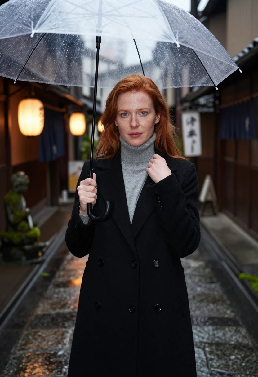 AI osaka dotonbori sample — half-length portrait of a Western-European woman with freckl