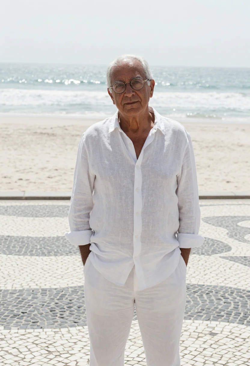 AI oscar niemeyer copacabana january white sample — portrait of a man, framed half-length, cropped at the hips,