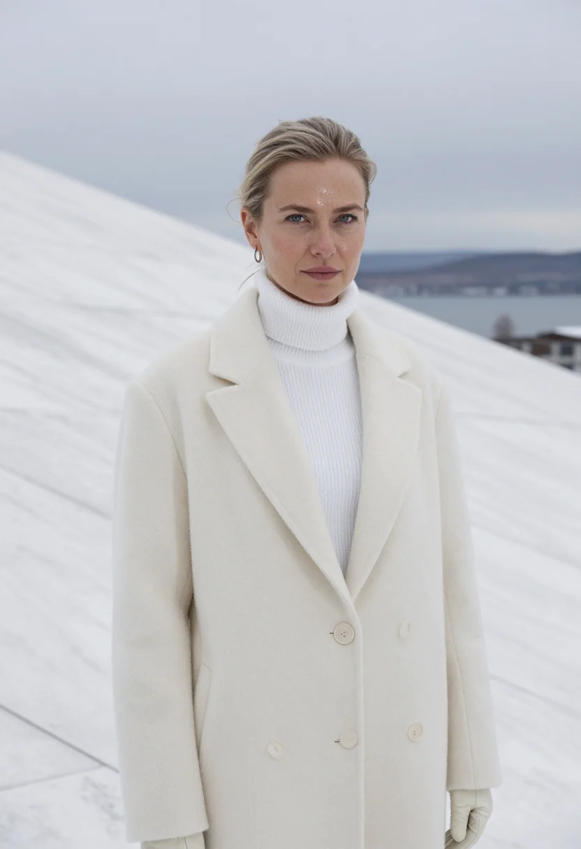 AI oslo opera white sample — portrait of a woman, framed head and shoulders, tighter, the