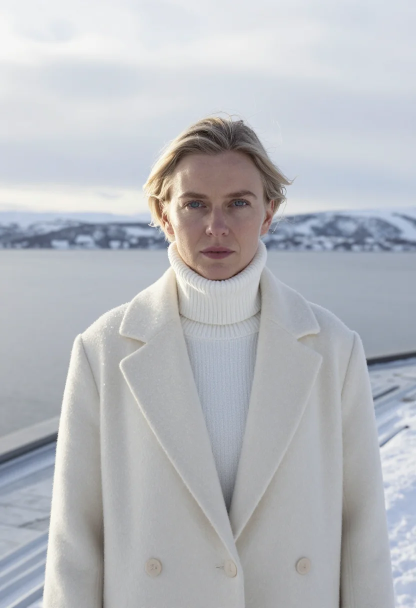 AI oslo opera white sample — portrait of a woman, framed head and shoulders, tighter, the