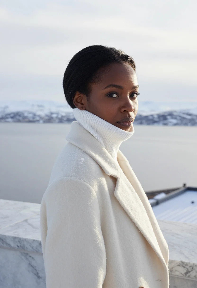 AI oslo opera white sample — portrait of a woman, framed as a tight headshot from the cro