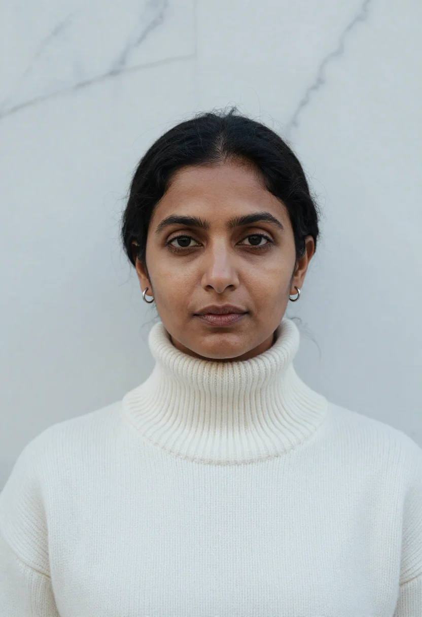AI oslo opera white sample — portrait of a woman, framed as a tight headshot from the cro