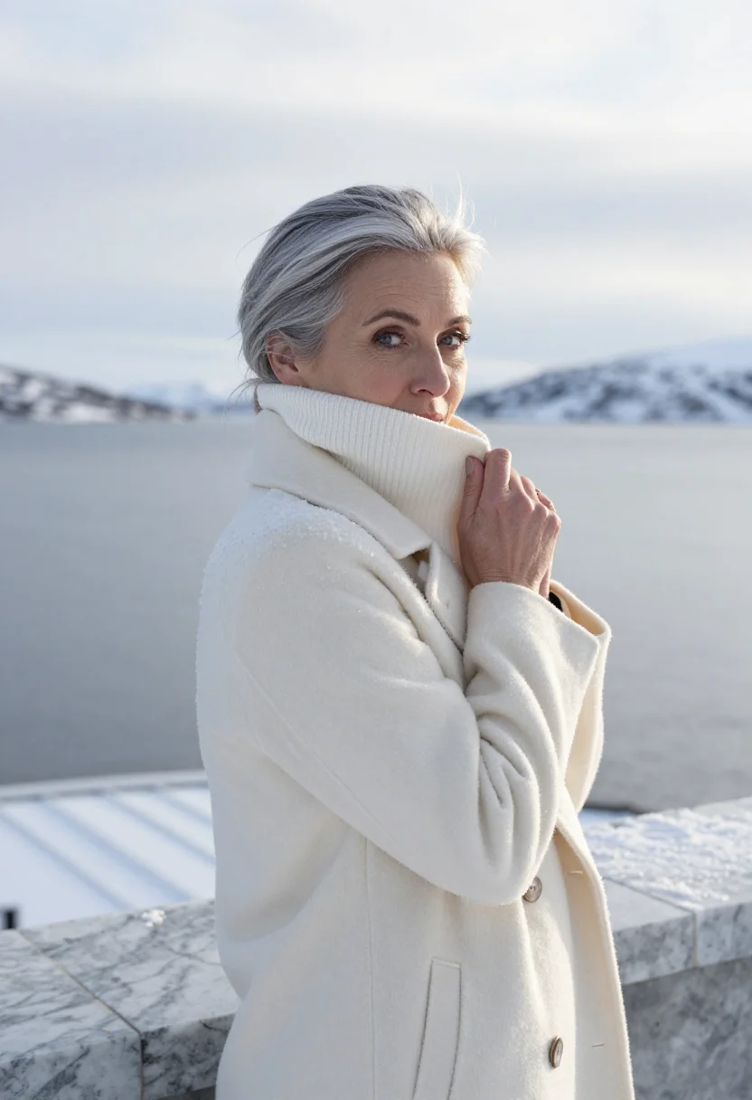 AI oslo opera white sample — portrait of a woman, framed chest-up from the ribs with the