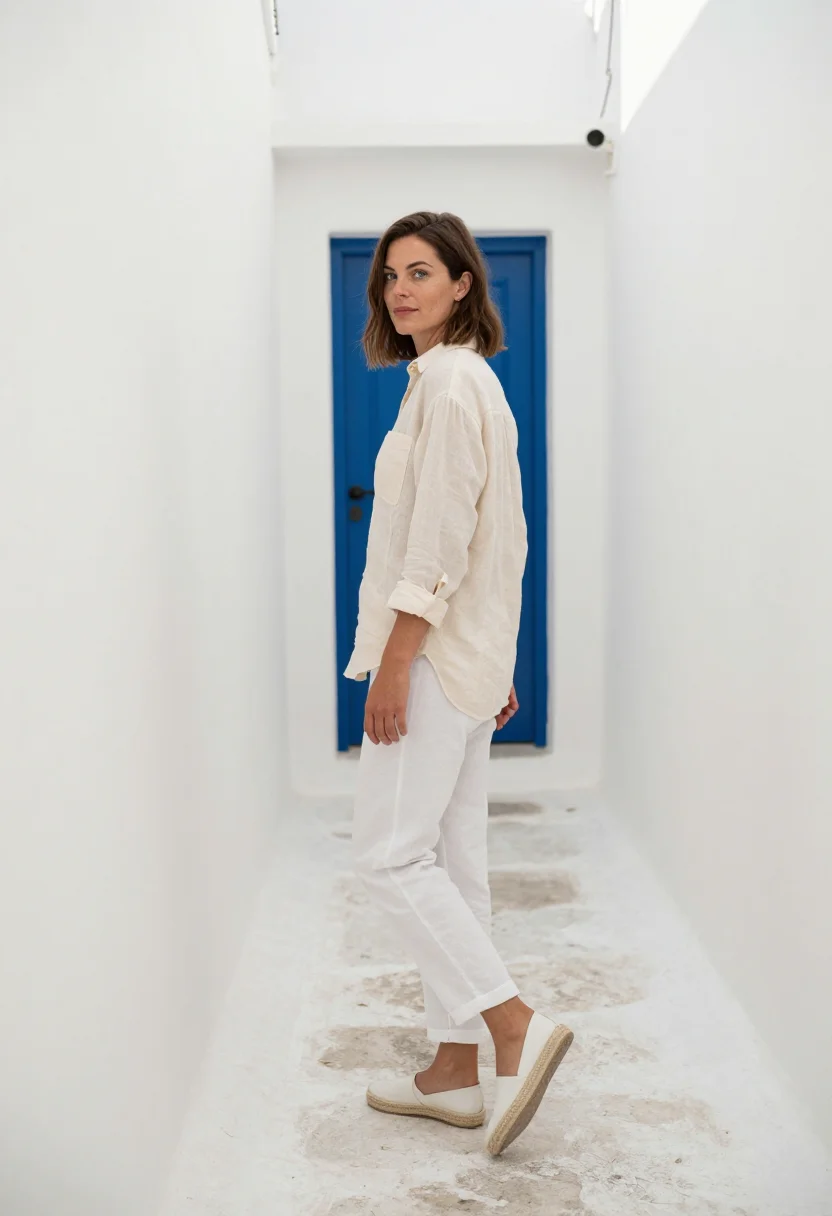 AI ostuni white sample — portrait of a woman, framed full-length, a woman in her thir