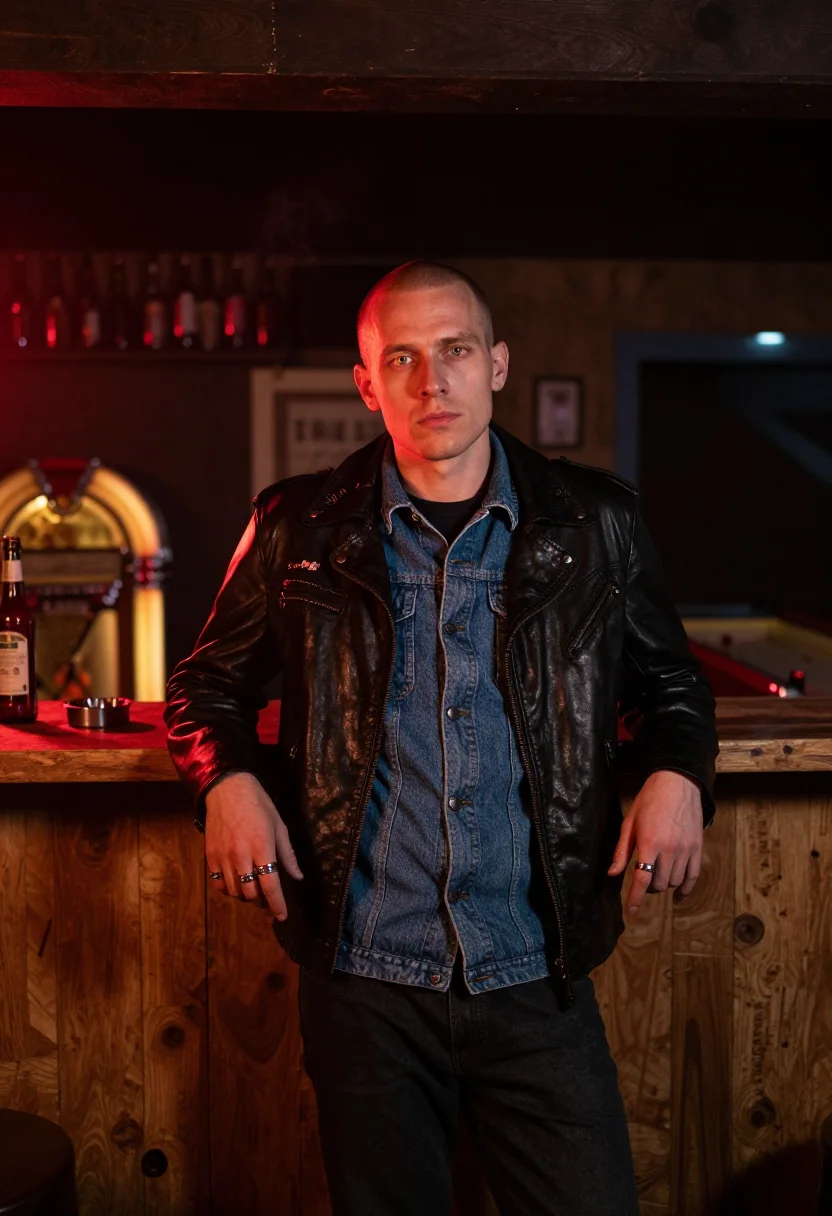 AI outlaw biker sample — portrait of a man, three-quarter-length portrait of an Easte