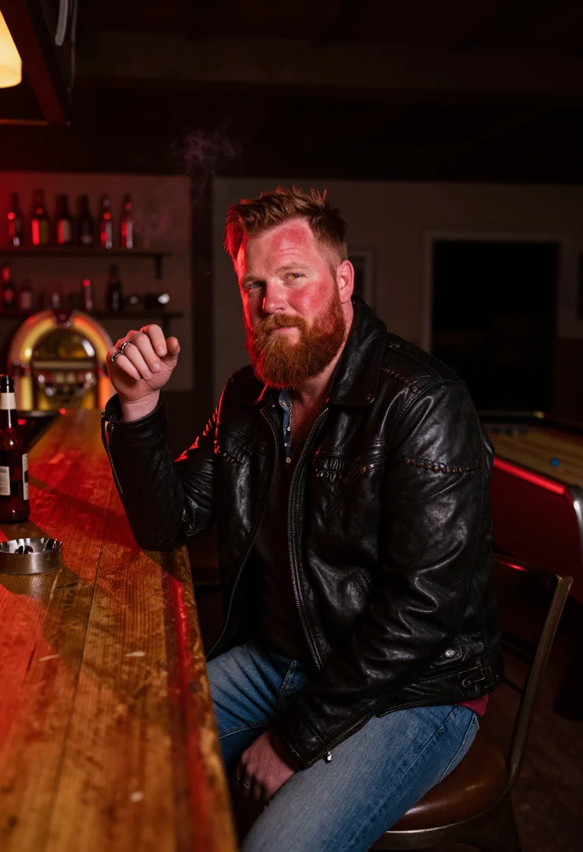 AI outlaw biker sample — portrait of a man, waist-up portrait of a white American man