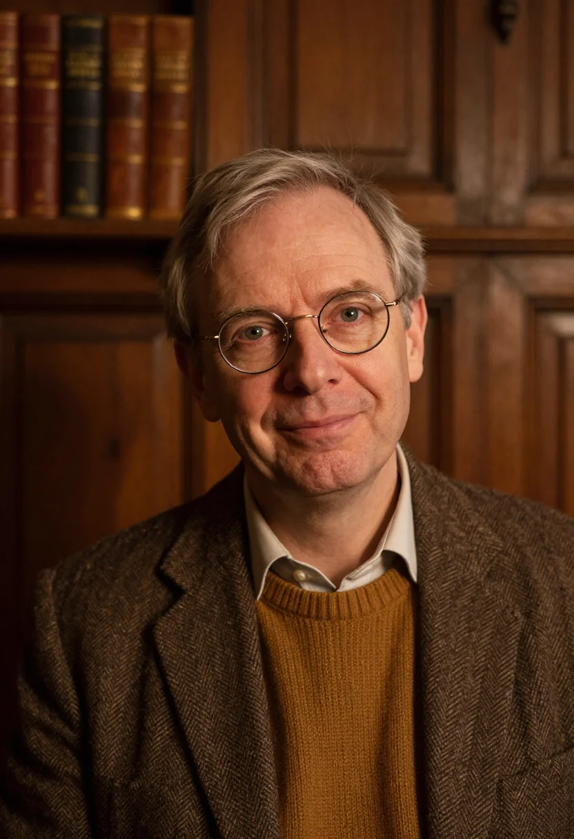 AI oxford don michaelmas tweed sample — portrait of an Oxford don, a German man in his late forties